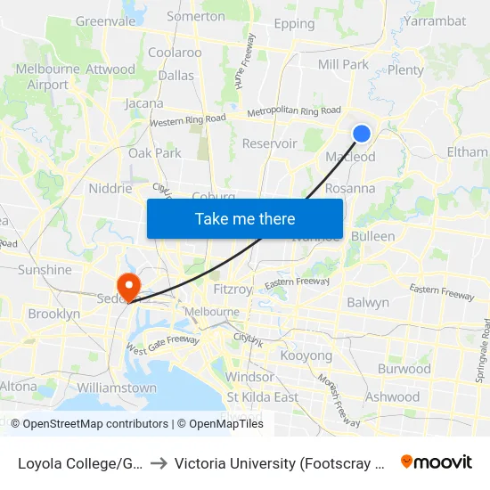 Loyola College/Grimshaw St to Victoria University (Footscray Nicholson Campus) map