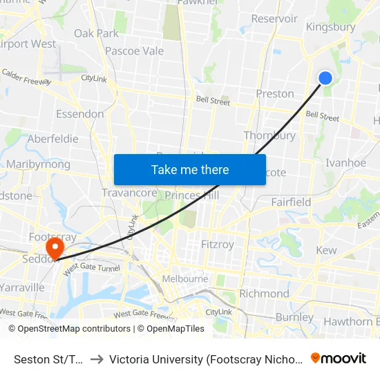 Seston St/Tyler St to Victoria University (Footscray Nicholson Campus) map