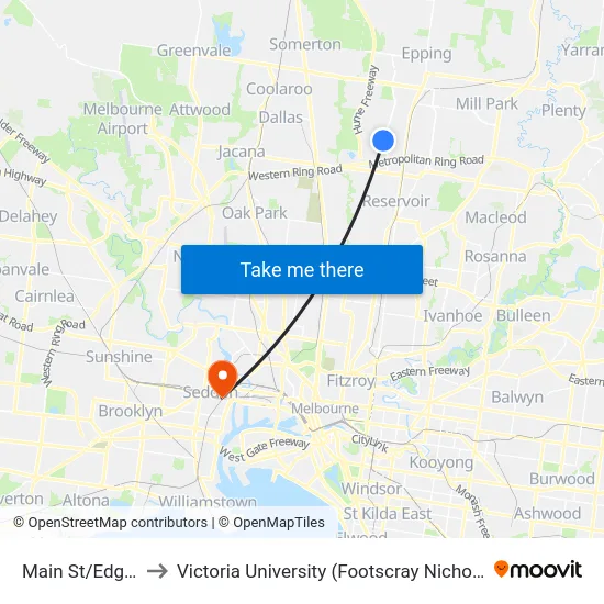 Main St/Edgars Rd to Victoria University (Footscray Nicholson Campus) map