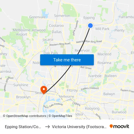 Epping Station/Cooper St to Victoria University (Footscray Nicholson Campus) map