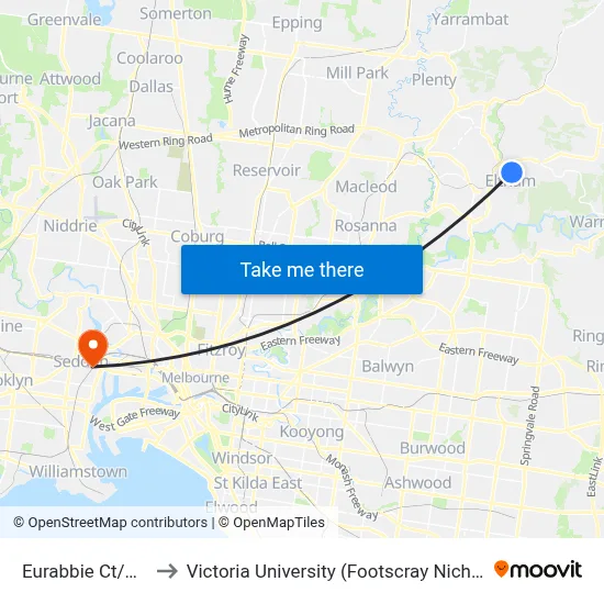Eurabbie Ct/Beard St to Victoria University (Footscray Nicholson Campus) map