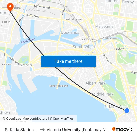 St Kilda Station/Fitzroy St to Victoria University (Footscray Nicholson Campus) map