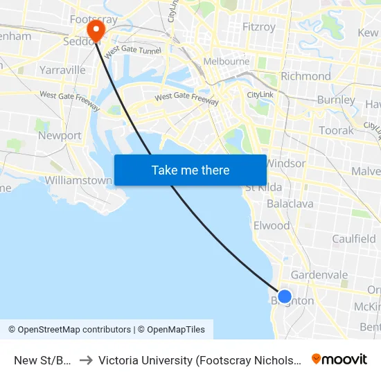 New St/Bay St to Victoria University (Footscray Nicholson Campus) map