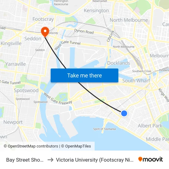 Bay Street Shops/Bay St to Victoria University (Footscray Nicholson Campus) map