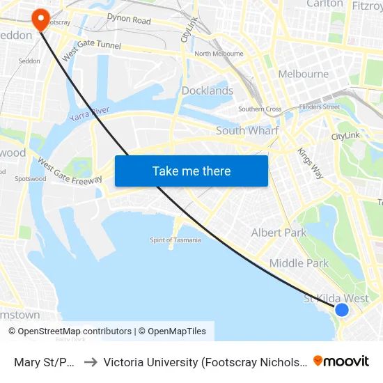 Mary St/Park St to Victoria University (Footscray Nicholson Campus) map