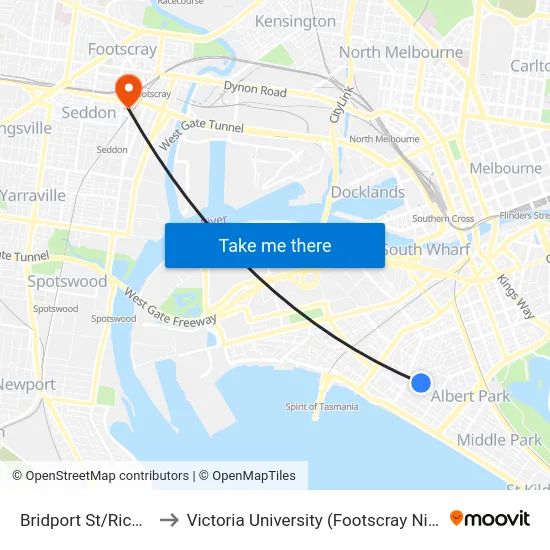 Bridport St/Richardson St to Victoria University (Footscray Nicholson Campus) map