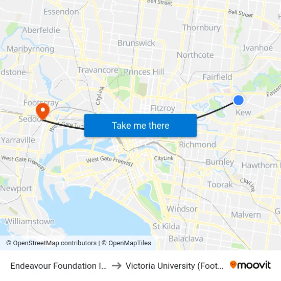 Endeavour Foundation Industries/Hutchinson Dr to Victoria University (Footscray Nicholson Campus) map