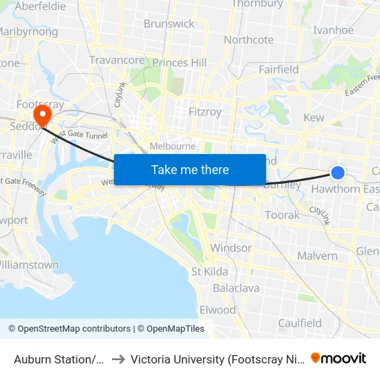 Auburn Station/Auburn Rd to Victoria University (Footscray Nicholson Campus) map