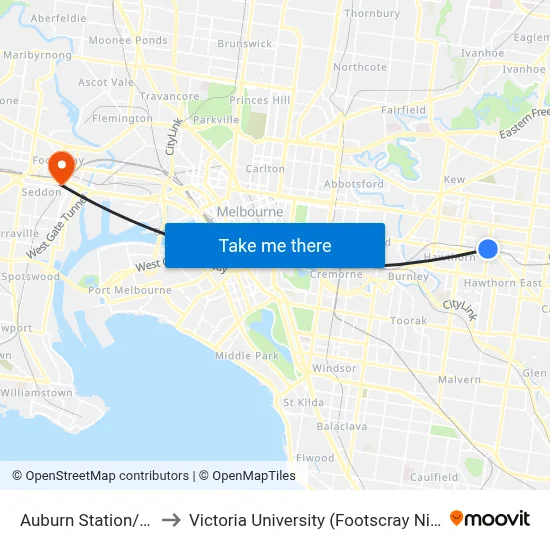 Auburn Station/Auburn Rd to Victoria University (Footscray Nicholson Campus) map