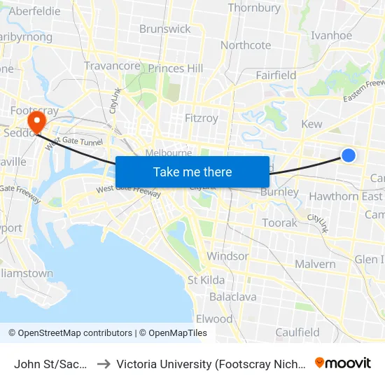 John St/Sackville St to Victoria University (Footscray Nicholson Campus) map