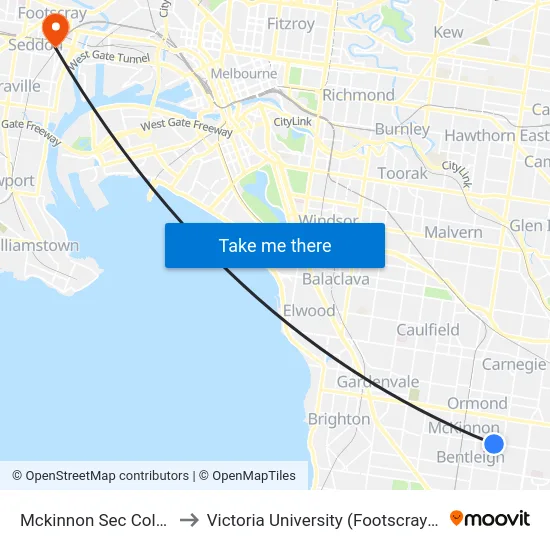 Mckinnon Sec Col/Mckinnon Rd to Victoria University (Footscray Nicholson Campus) map