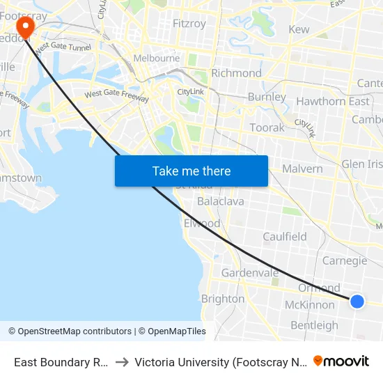 East Boundary Rd/North Rd to Victoria University (Footscray Nicholson Campus) map