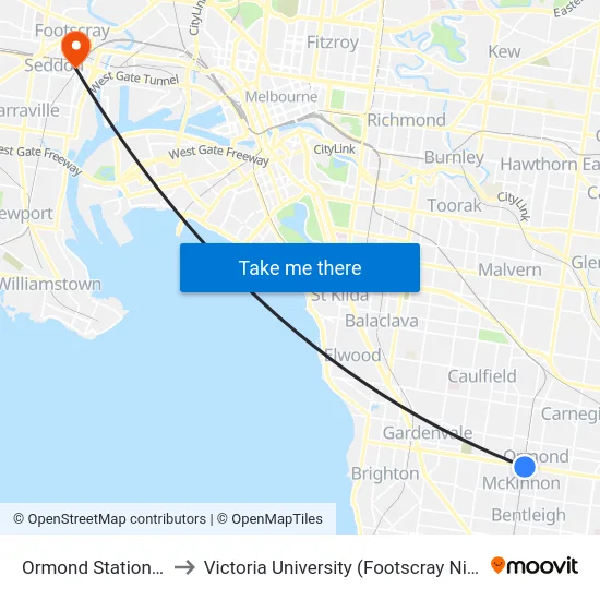 Ormond Station/North Rd to Victoria University (Footscray Nicholson Campus) map