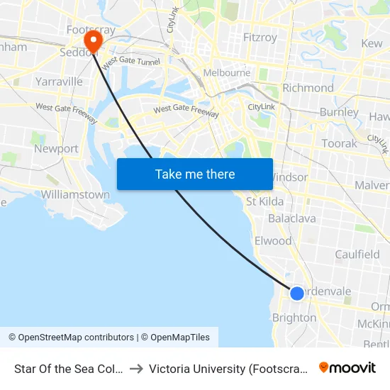 Star Of the Sea College/Martin St to Victoria University (Footscray Nicholson Campus) map