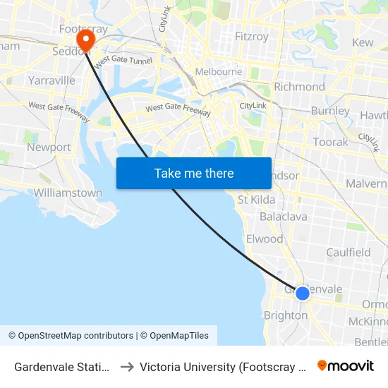 Gardenvale Station/Martin St to Victoria University (Footscray Nicholson Campus) map