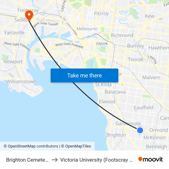 Brighton Cemetery/North Rd to Victoria University (Footscray Nicholson Campus) map