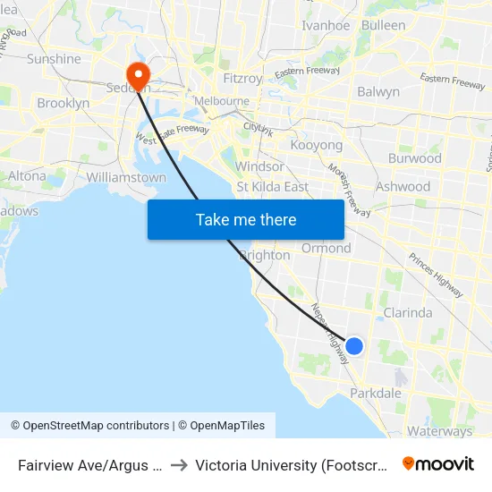 Fairview Ave/Argus St to Victoria University (Footscray Nicholson Campus) map