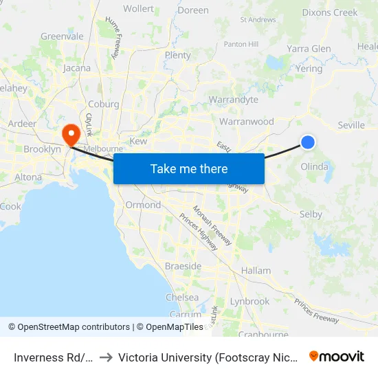 Inverness Rd/York Rd to Victoria University (Footscray Nicholson Campus) map