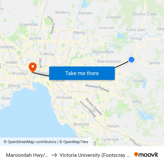 Maroondah Hwy/Anderson St to Victoria University (Footscray Nicholson Campus) map