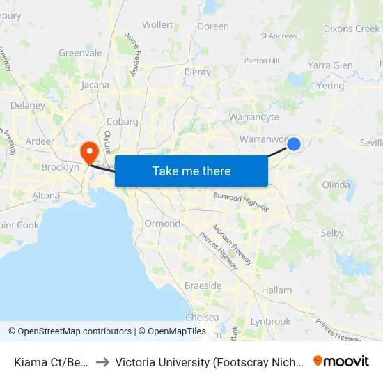 Kiama Ct/Bellara Dr to Victoria University (Footscray Nicholson Campus) map