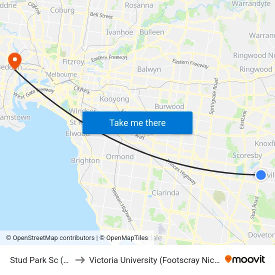 Stud Park Sc to Victoria University (Footscray Nicholson Campus) map