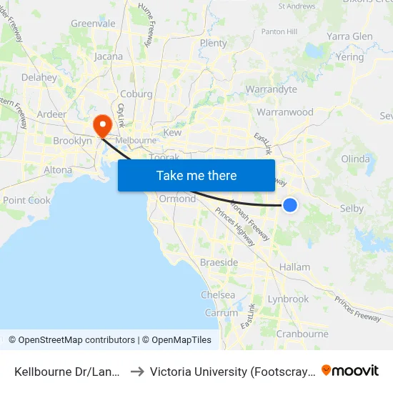 Kellbourne Dr/Landsborough Ave to Victoria University (Footscray Nicholson Campus) map