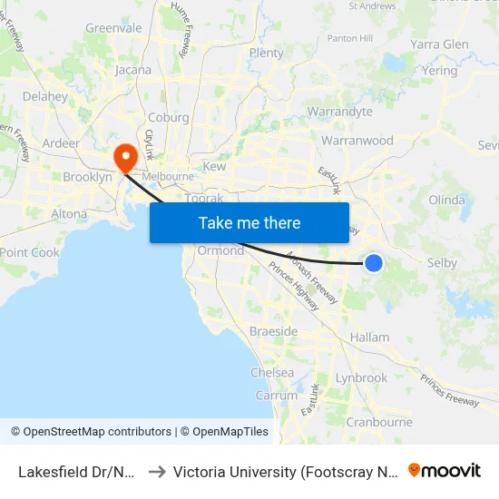 Lakesfield Dr/Napoleon Rd to Victoria University (Footscray Nicholson Campus) map