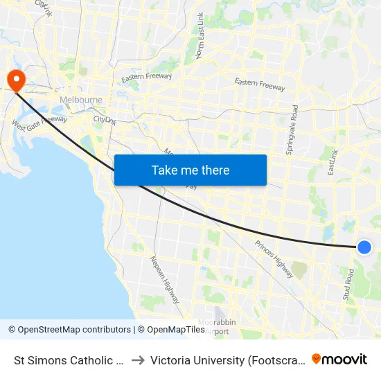 St Simons Catholic Ps/Taylors Lane to Victoria University (Footscray Nicholson Campus) map