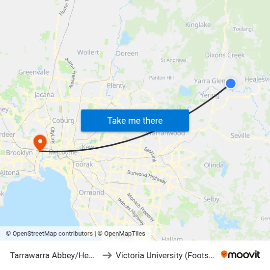 Tarrawarra Abbey/Healesville-Yarra Glen Rd to Victoria University (Footscray Nicholson Campus) map