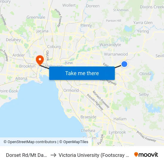 Dorset Rd/Mt Dandenong Rd to Victoria University (Footscray Nicholson Campus) map
