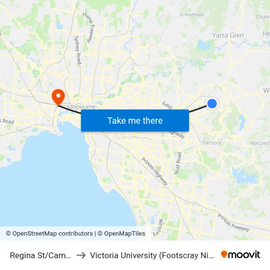 Regina St/Cambridge Rd to Victoria University (Footscray Nicholson Campus) map