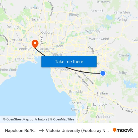 Napoleon Rd/Kelletts Rd to Victoria University (Footscray Nicholson Campus) map
