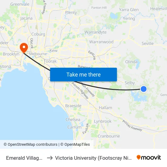 Emerald Village/Main St to Victoria University (Footscray Nicholson Campus) map