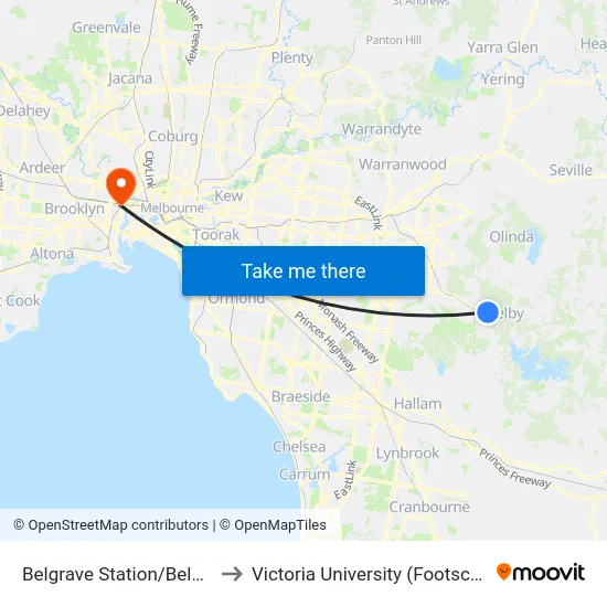 Belgrave Station/Belgrave-Gembrook Rd to Victoria University (Footscray Nicholson Campus) map