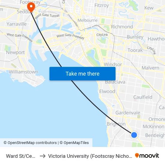 Ward St/Centre Rd to Victoria University (Footscray Nicholson Campus) map