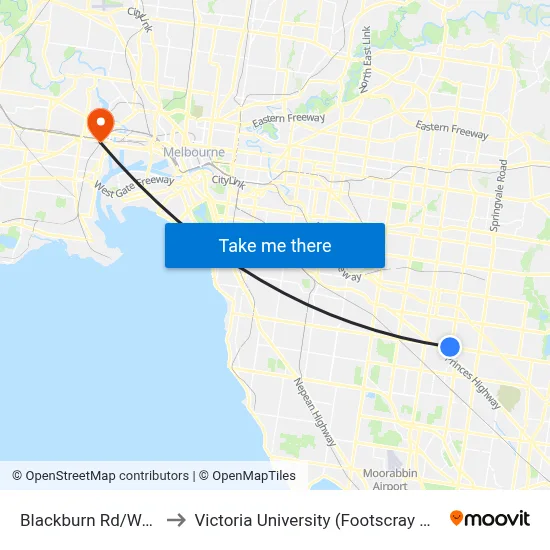 Blackburn Rd/Wellington Rd to Victoria University (Footscray Nicholson Campus) map