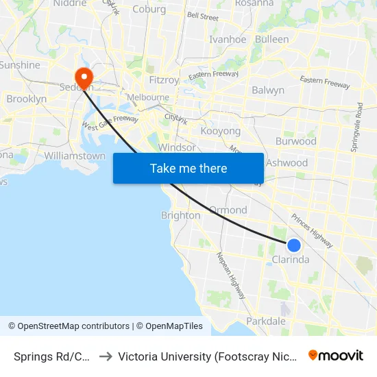 Springs Rd/Centre Rd to Victoria University (Footscray Nicholson Campus) map