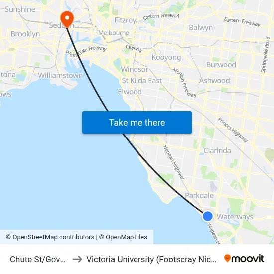 Chute St/Governor Rd to Victoria University (Footscray Nicholson Campus) map