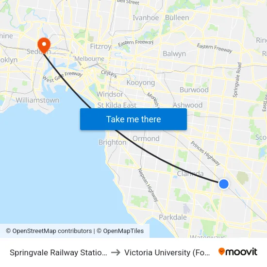 Springvale Railway Station/Lightwood Rd to Victoria University (Footscray Nicholson Campus) map