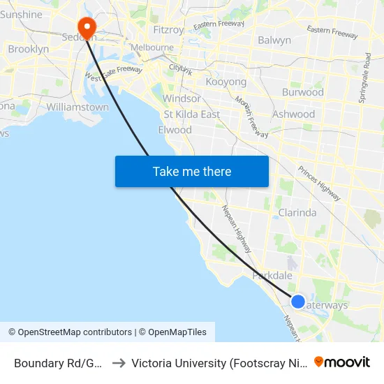 Boundary Rd/Governor Rd to Victoria University (Footscray Nicholson Campus) map