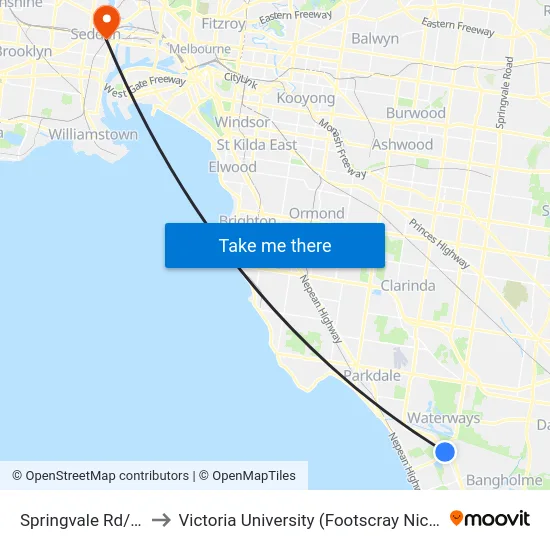 Springvale Rd/Wells Rd to Victoria University (Footscray Nicholson Campus) map