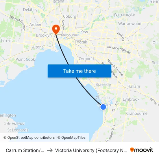 Carrum Station/Mcleod Rd to Victoria University (Footscray Nicholson Campus) map