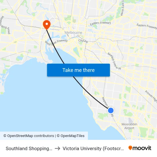Southland Shopping Centre/Karen St to Victoria University (Footscray Nicholson Campus) map