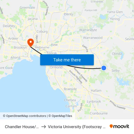 Chandler House/16 Albert St to Victoria University (Footscray Nicholson Campus) map