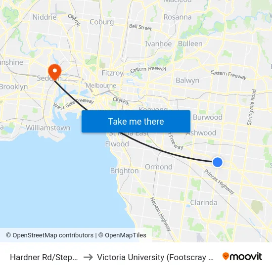 Hardner Rd/Stephensons Rd to Victoria University (Footscray Nicholson Campus) map