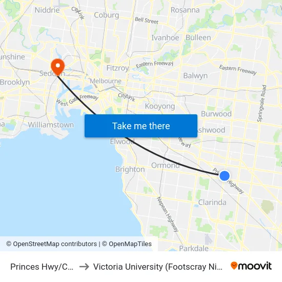 Princes Hwy/Clayton Rd to Victoria University (Footscray Nicholson Campus) map