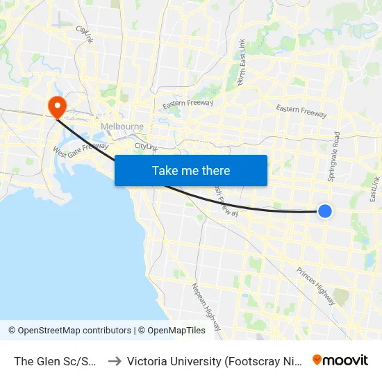 The Glen Sc/Snedden Dr to Victoria University (Footscray Nicholson Campus) map