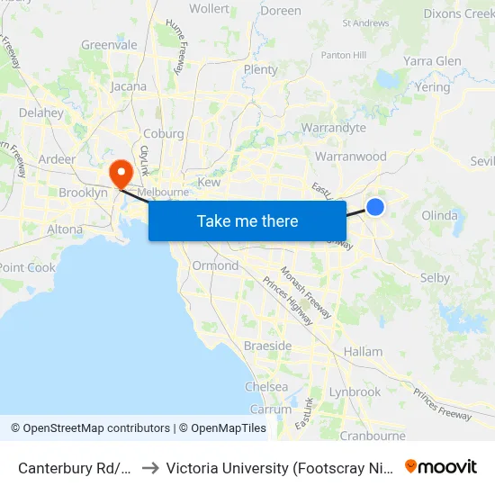 Canterbury Rd/Dorset Rd to Victoria University (Footscray Nicholson Campus) map