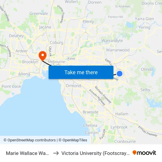 Marie Wallace Way/Terama Cres to Victoria University (Footscray Nicholson Campus) map