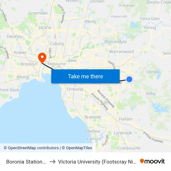 Boronia Station/Erica Ave to Victoria University (Footscray Nicholson Campus) map